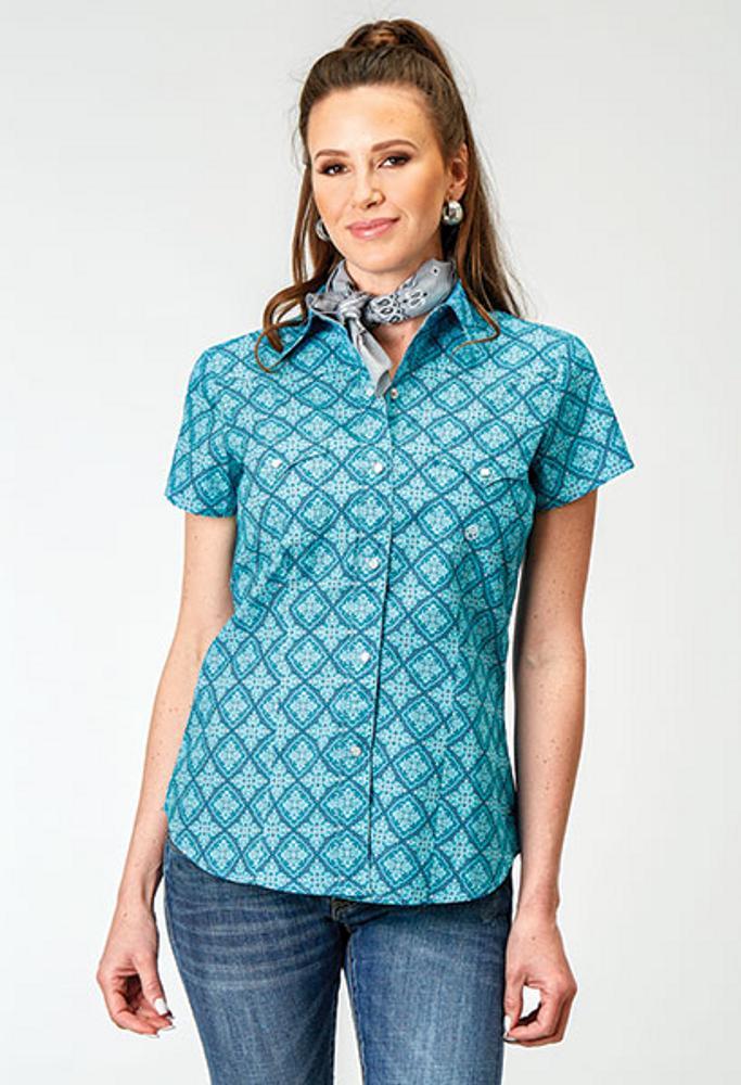 Roper® Ladies' S/S Turquoise Print Snap Shirt Product Image