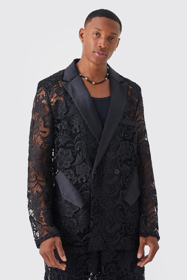 Relaxed Fit Double Breasted Lace Blazer | boohooMAN USA Product Image