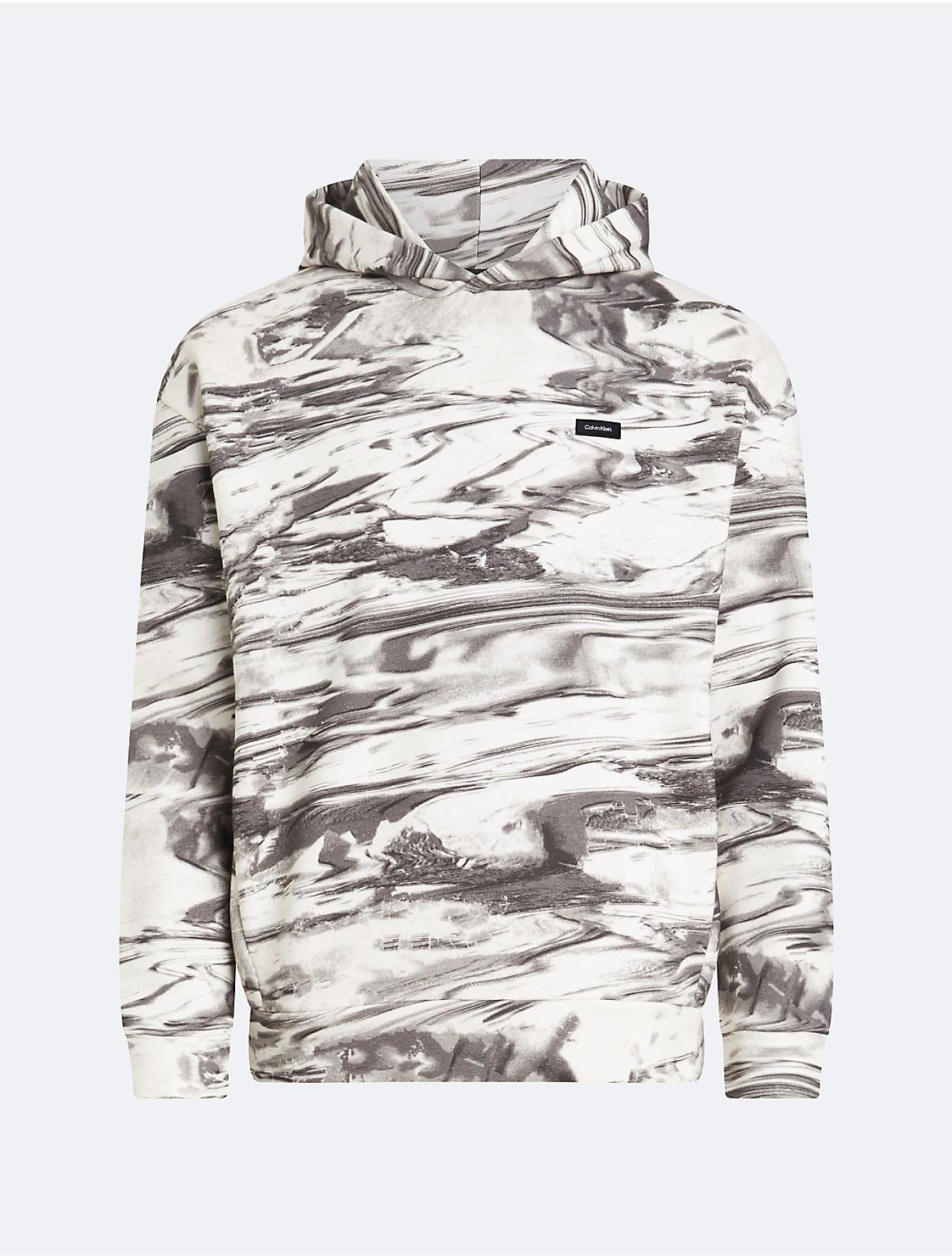 Calvin Klein Mens Marble Graphic Hoodie - White - L Product Image