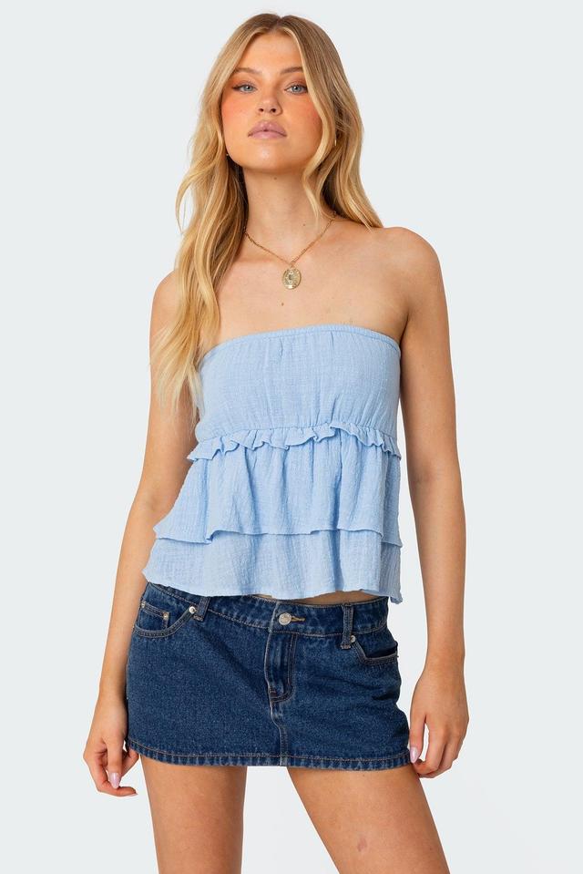 Linen Look Strapless Peplum Top Product Image