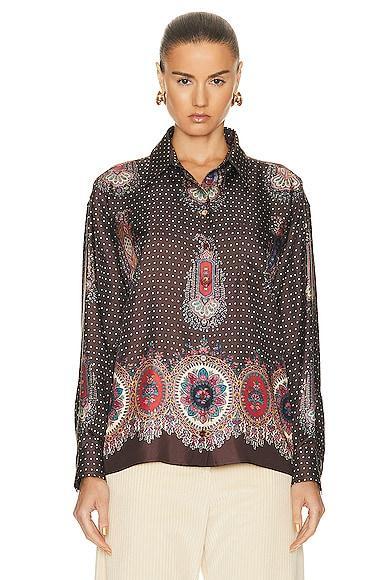 Etro Silk Button Down Blouse Brown. (also in 38). Product Image