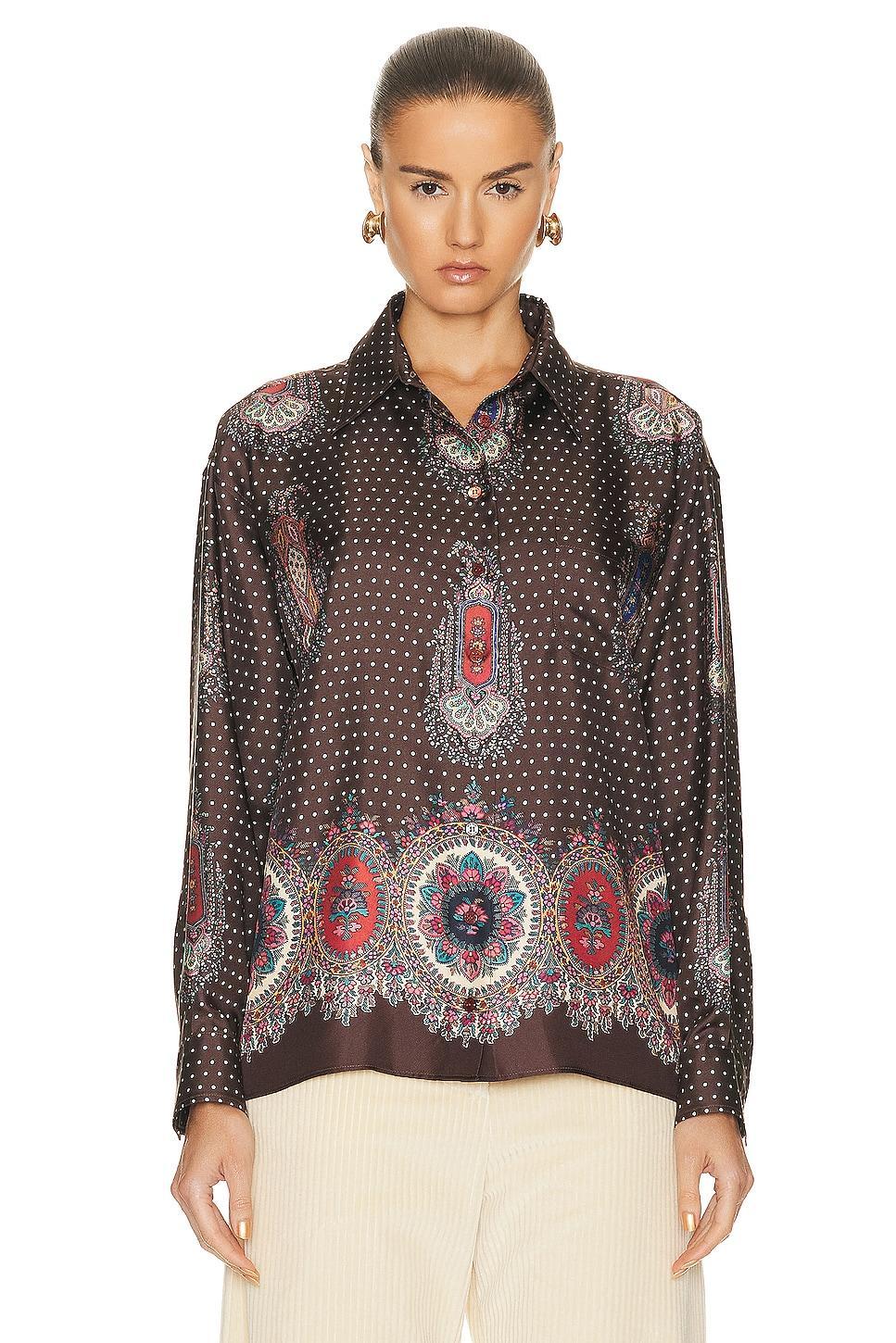 Etro Silk Button Down Blouse Brown. (also in 38). Product Image