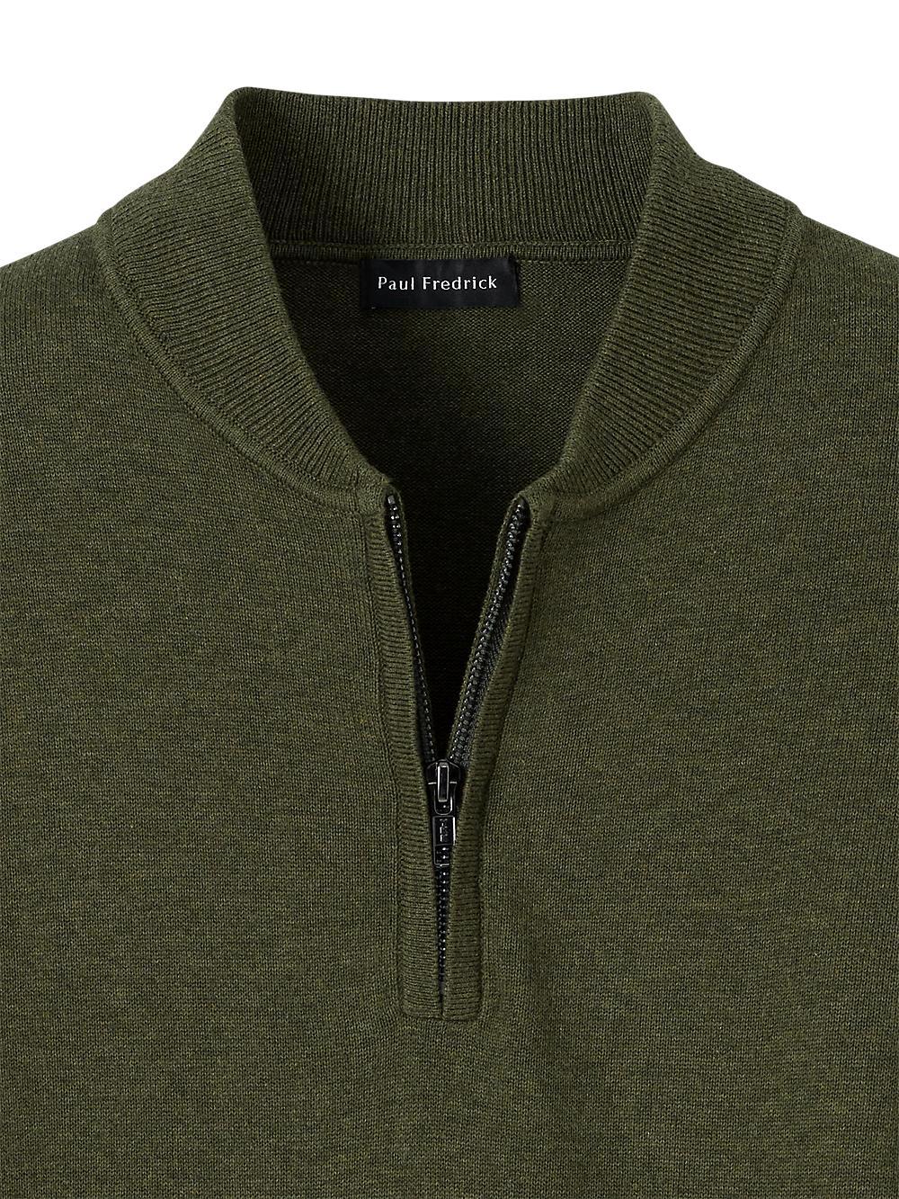 Cotton Quarter Zip Mock Neck Sweater - Olive Product Image