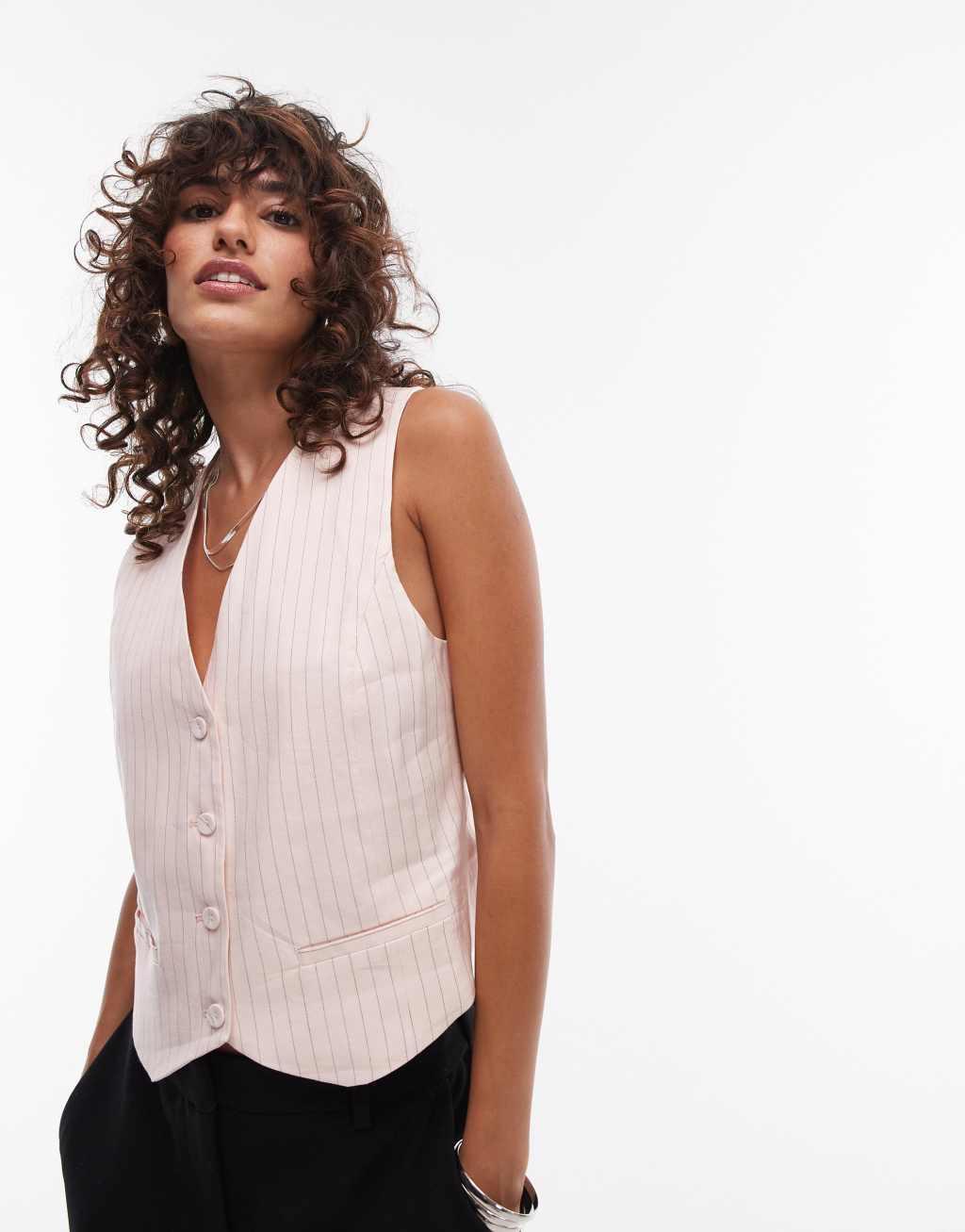 Mango oversized stripe vest in pink Product Image