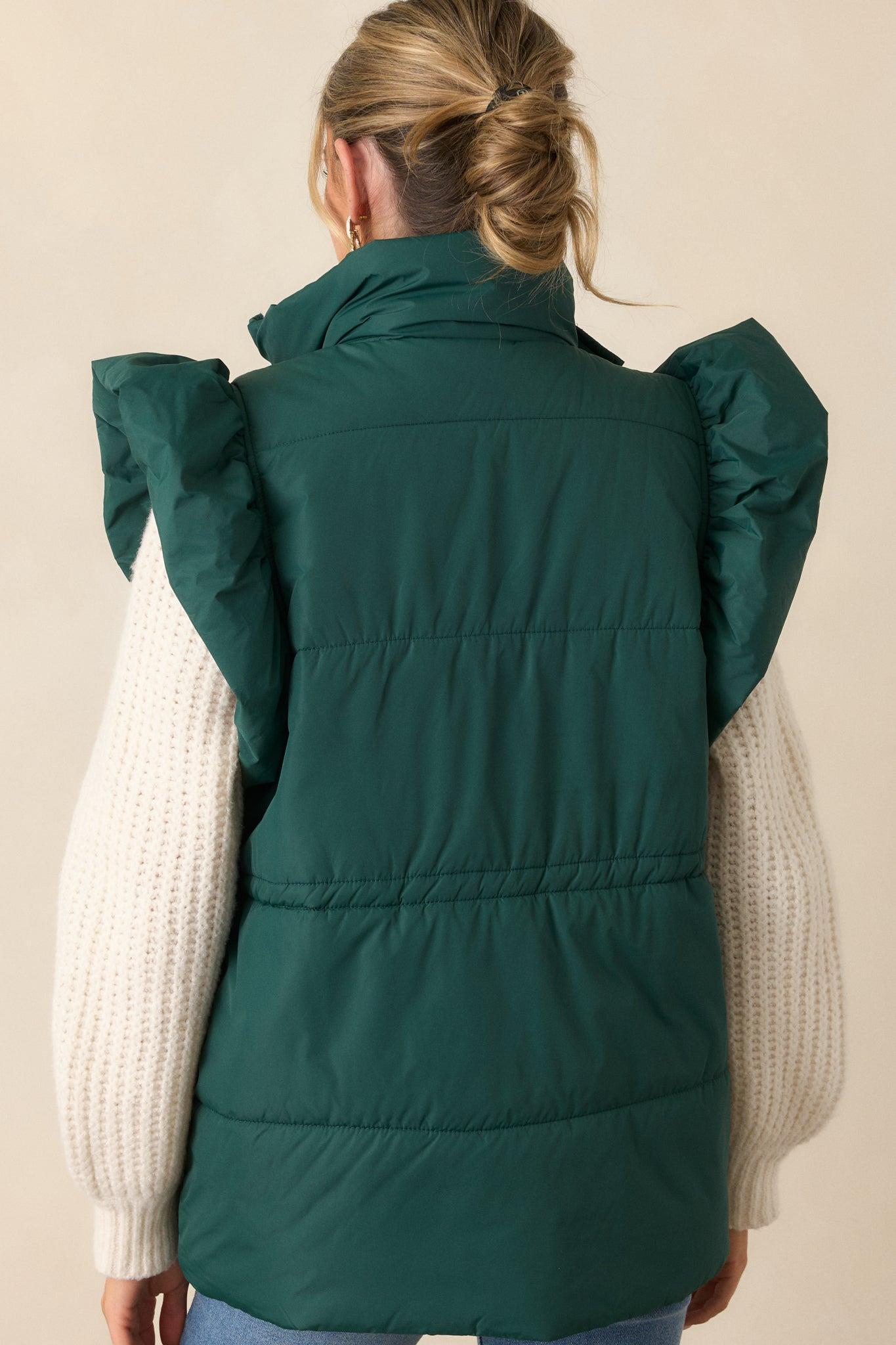 Cherry On Top Forest Green Flutter Sleeve Puffer Vest Product Image