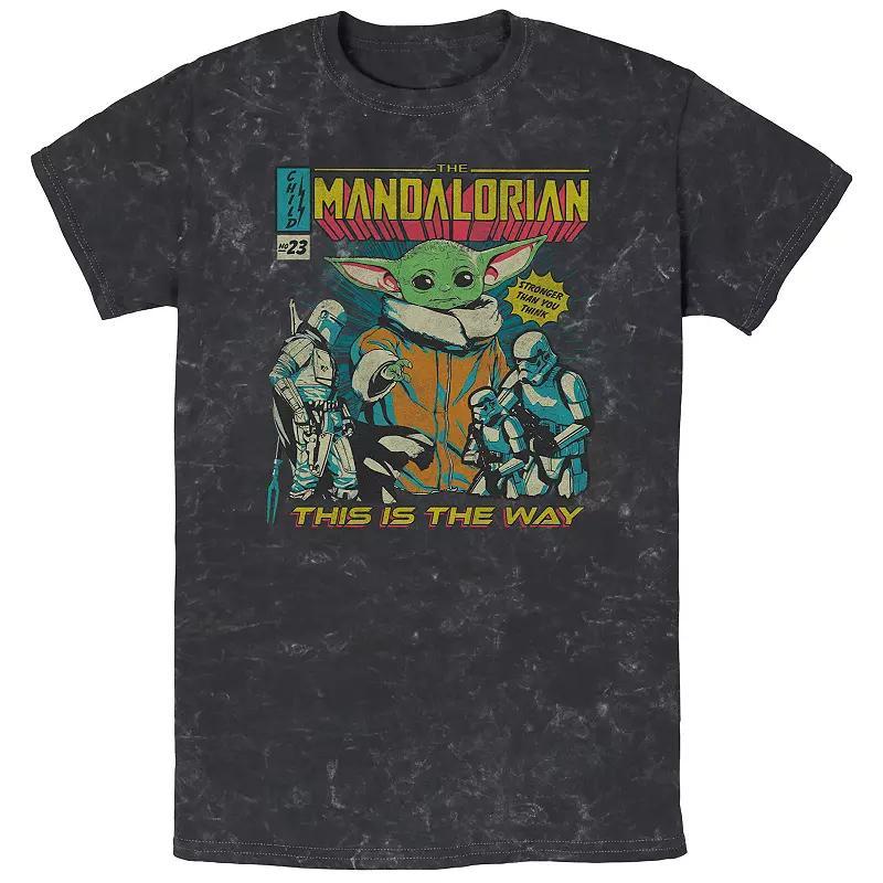 Mens Star Wars The Mandalorian Group Shot Comic Cover Doodle Bombard Wash Graphic Tee Grey Product Image