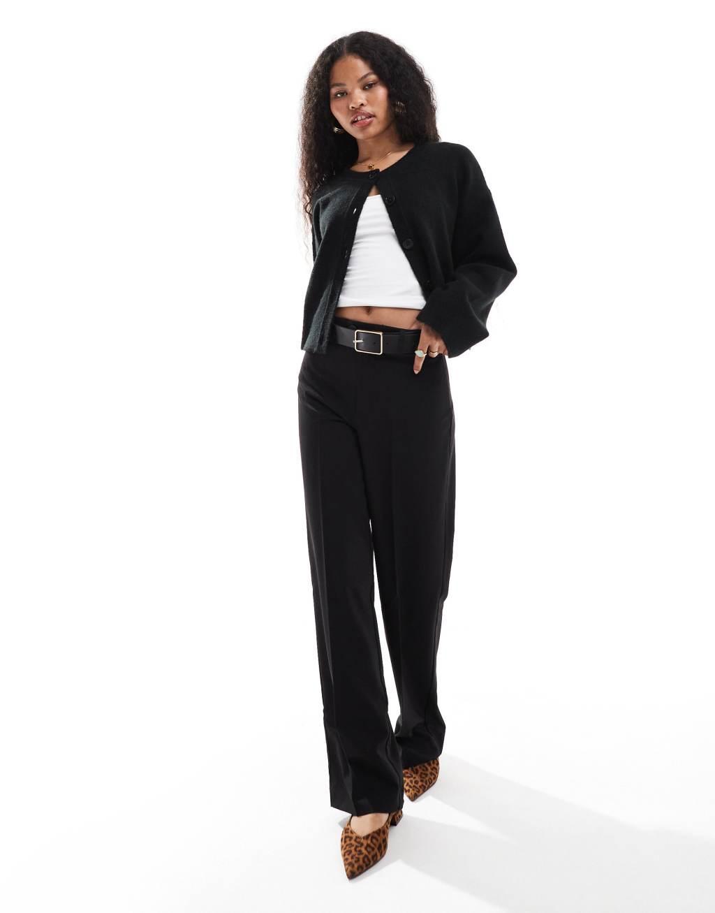 Stradivarius Petite tailored straight pants in black  Product Image