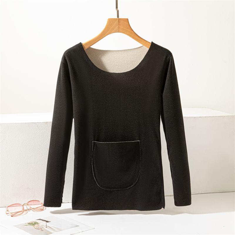 Long-Sleeve Scoop Neck Plain Thermal T-Shirt Product Image