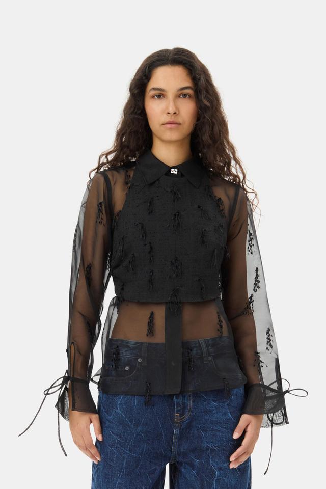 Black Fringed Organza Shirt Product Image