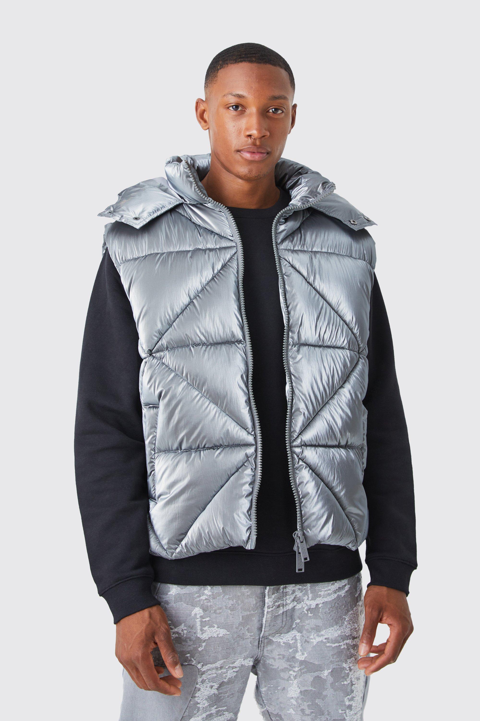 Metallic Quilted Gilet With Hood | boohooMAN USA Product Image