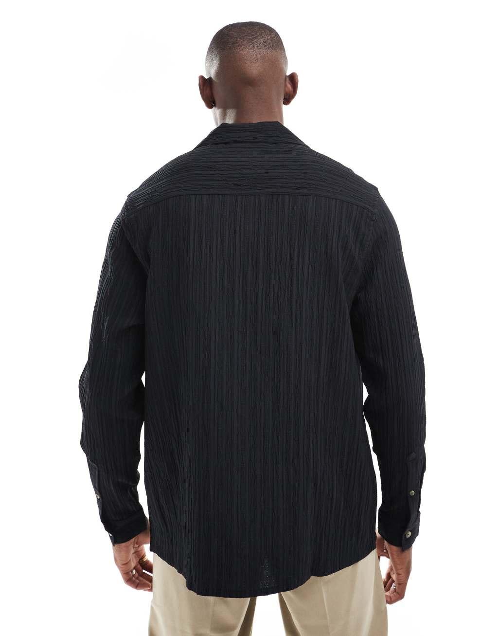 ASOS DESIGN relaxed revere shirt in black Product Image