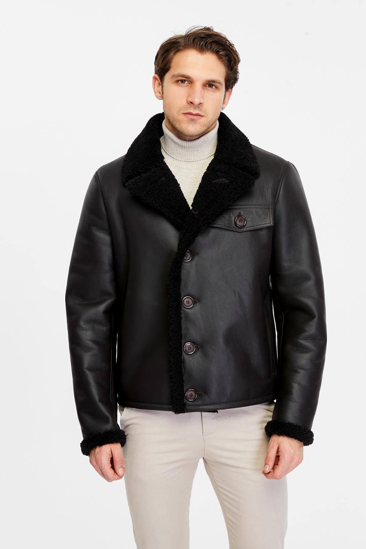 Furniq Uk Mens Leather Shearling Jacket Product Image