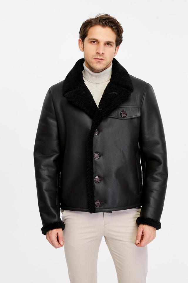 Furniq Uk Mens Leather Shearling Jacket Product Image