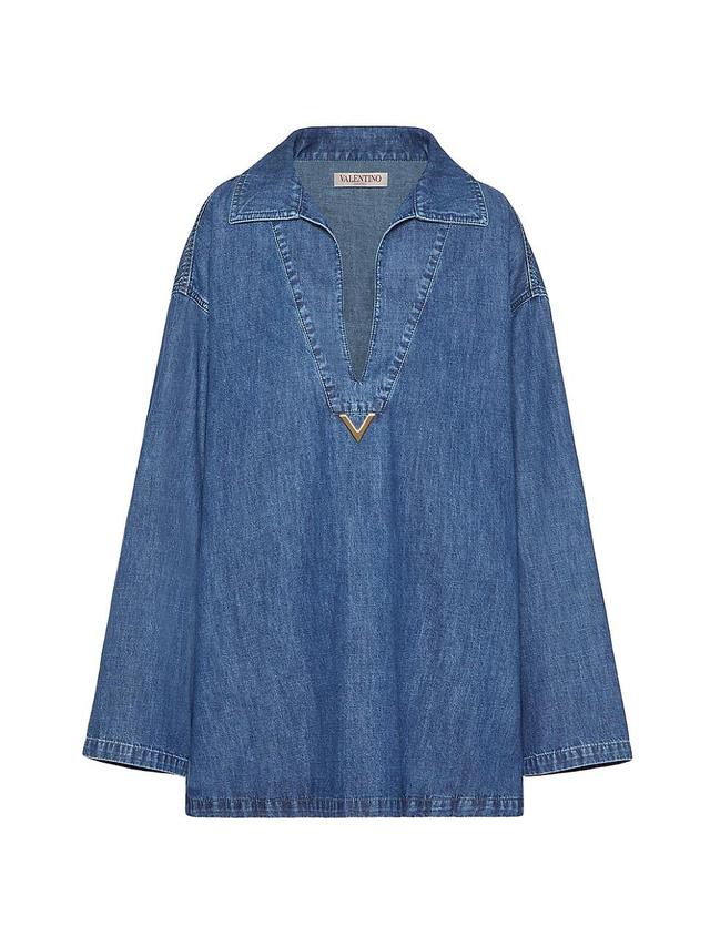 Valentino Garavani Plunge Neck Long Sleeve Denim Tunic Product Image