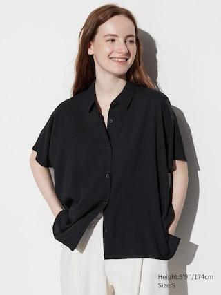 Womens Rayon Short-Sleeve Blouse Black XL UNIQLO US Product Image