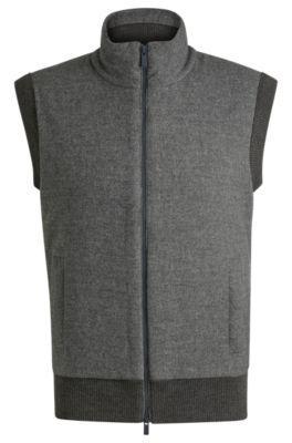 HUGO BOSS Regular-fit Gilet With Brushed-flannel Front In Grey Product Image