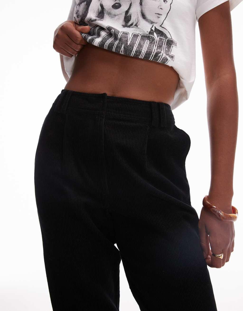 Topshop Tall cord peg pants in black Product Image