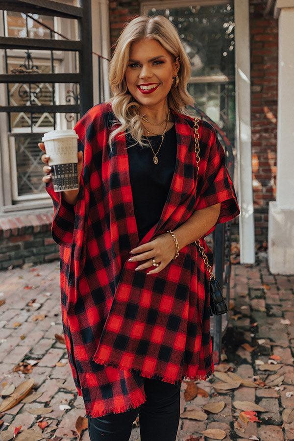 Morning Harvest Plaid Poncho In Red Curves Product Image