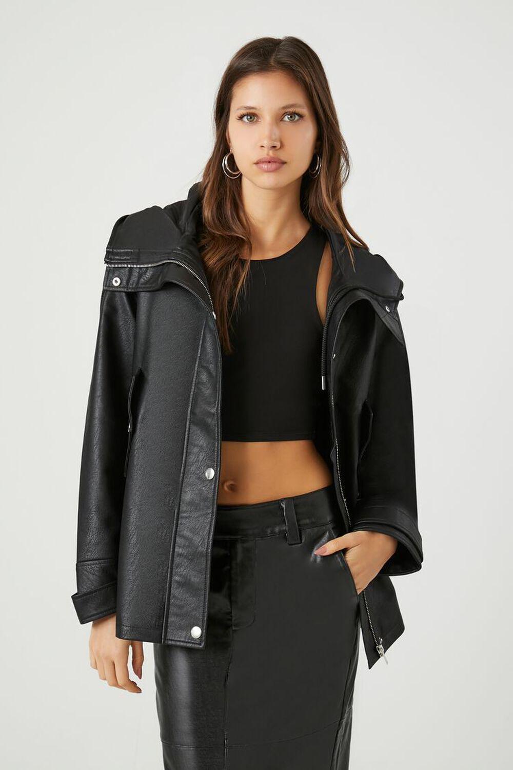 Faux Leather Hooded Jacket | Forever 21 product image