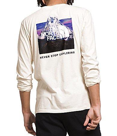 The North Face Mens Box Nse Standard-Fit Logo Graphic Long-Sleeve T-Shirt - Tnf White Product Image