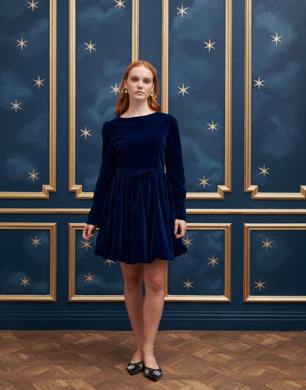 Sister Jane velvet puffball mini dress in midnight navy product image