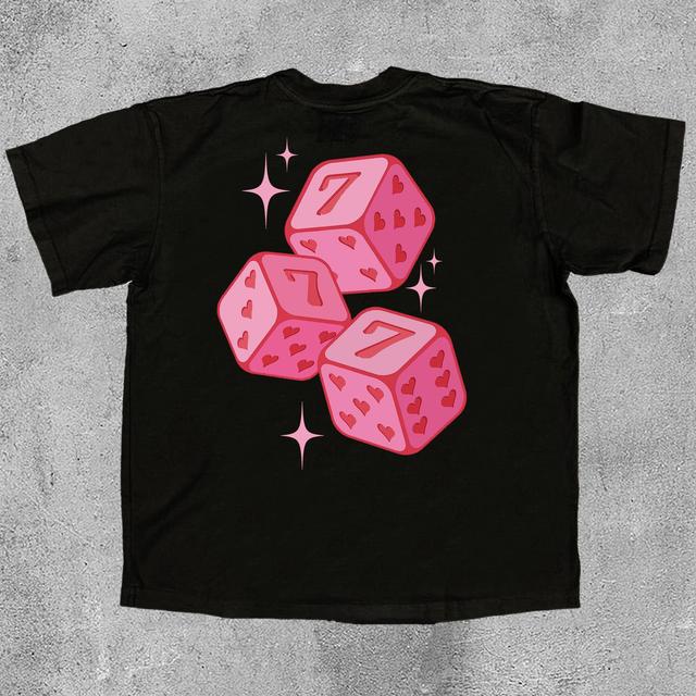 Pink 777 Fun Dice Print Cotton T-Shirt Product Image