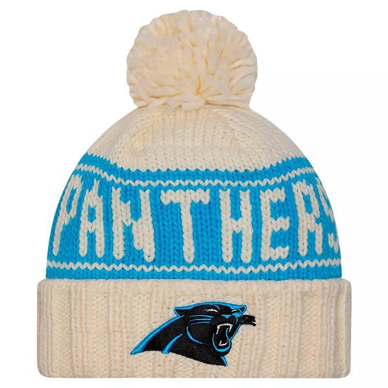 Womens New Era Cream Carolina Panthers 2024 Sideline Cuffed Knit Hat with Pom Product Image