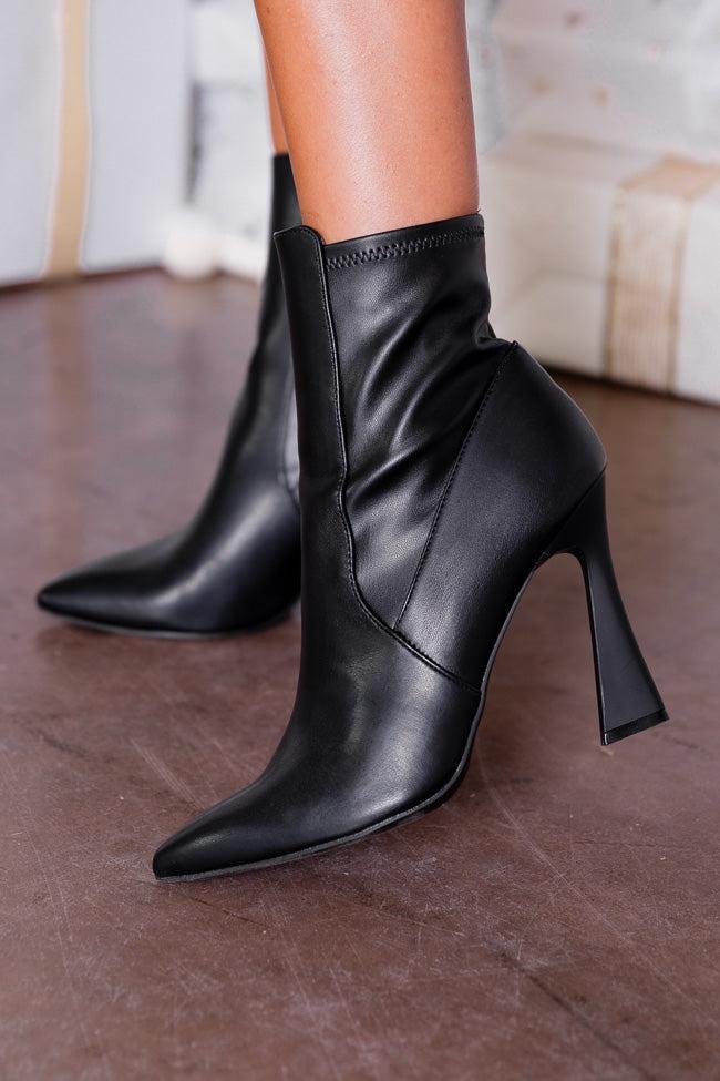 Abbey Black Pointed Toe Heeled Booties FINAL SALE Product Image