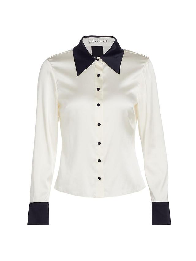 Alice + Olivia Willa Contrast Trim Stretch Silk Button-Up Shirt Product Image