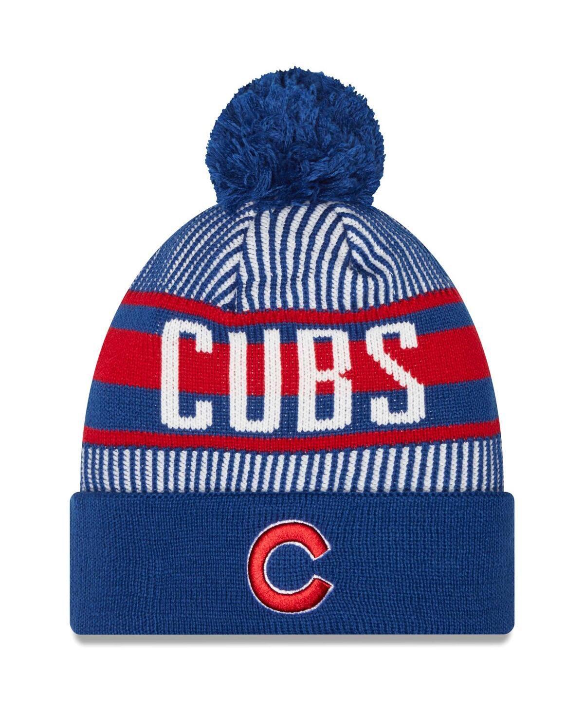 Mens New Era Royal Chicago Cubs Striped Cuffed Knit Hat with Pom Product Image