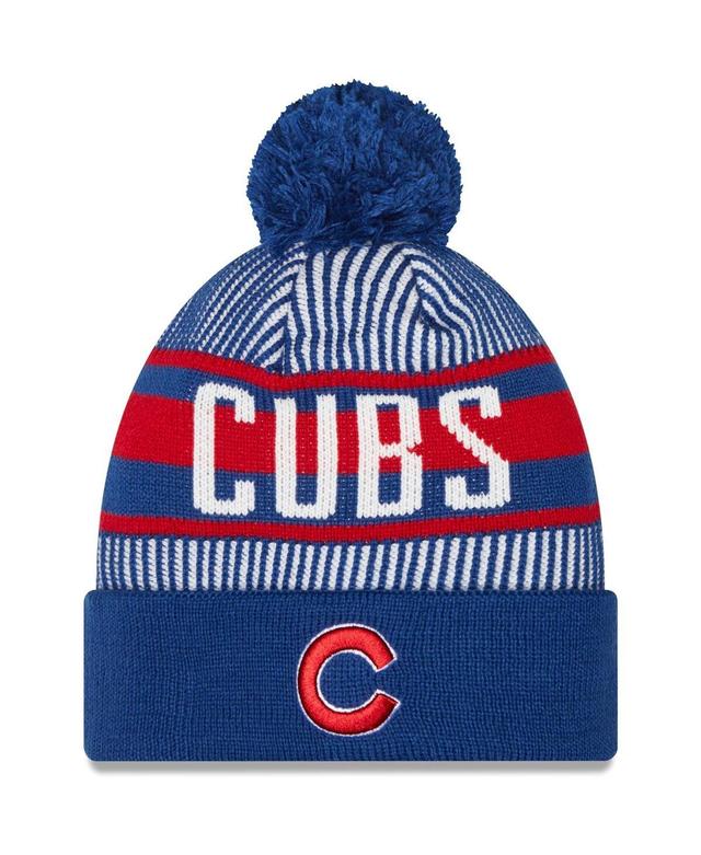 Mens New Era Royal Chicago Cubs Striped Cuffed Knit Hat with Pom Product Image