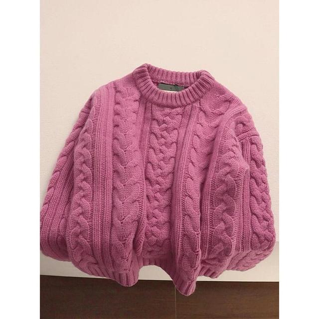 Round Neck Plain Cable Knit Sweater Product Image