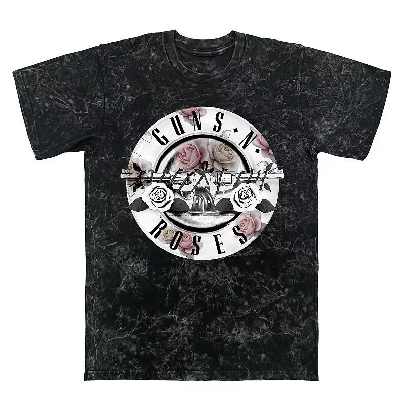 Mens Guns N Roses Floral Fill Bullet Mineral Wash Graphic Tee Black Product Image