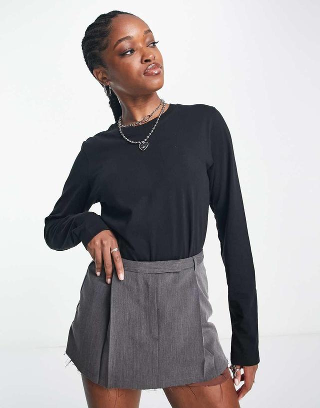 Weekday Essence standard long sleeve top in black Product Image