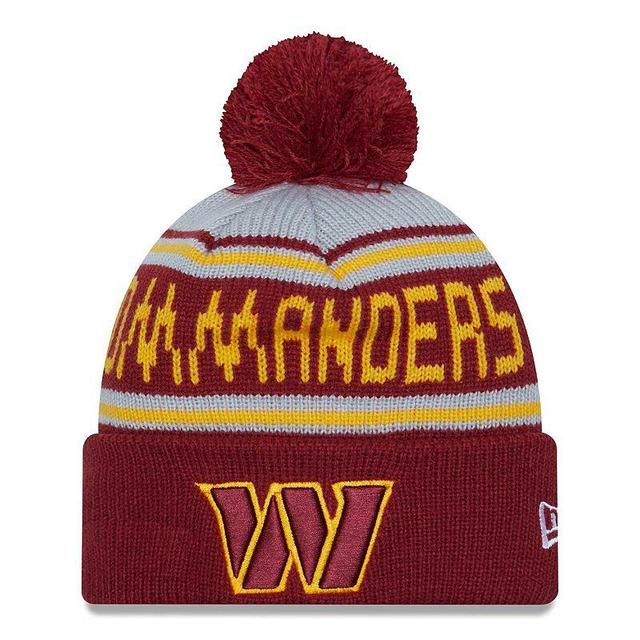 Mens New Era Burgundy Washington Commanders Main Cuffed Knit Hat with Pom, Med Red Product Image