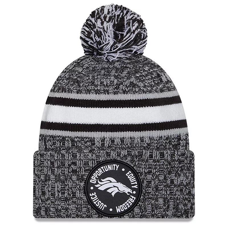 Mens New Era Heather Black Denver Broncos 2023 Inspire Change Cuffed Knit Hat with Pom Product Image