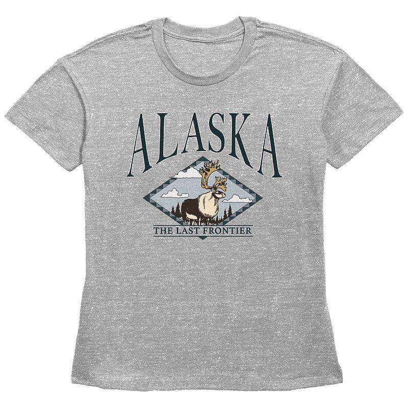 Womens Fifth Sun Alaska The Last Frontier Reindeer Forest Scene Graphic Tee, Girls Grey Gray Product Image