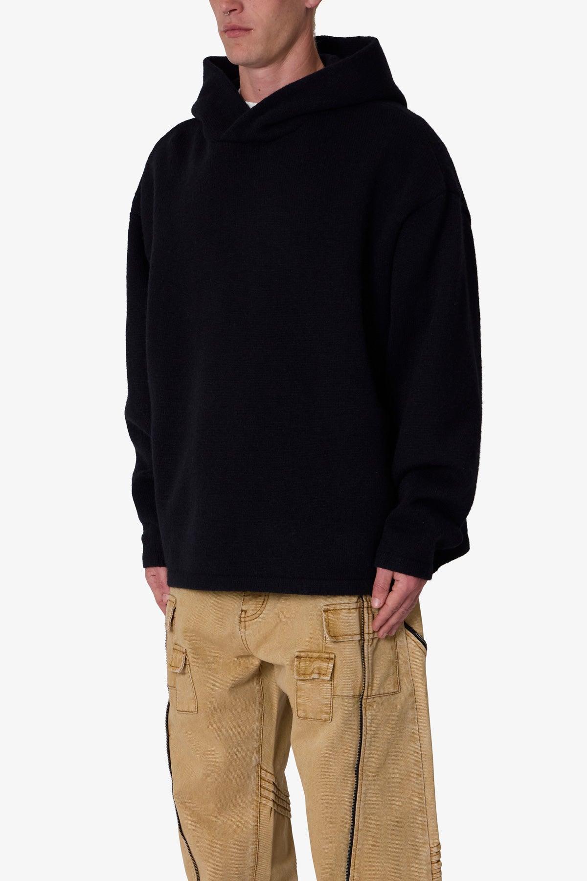 Tonal Grain Knitted Hoodie - Black Product Image