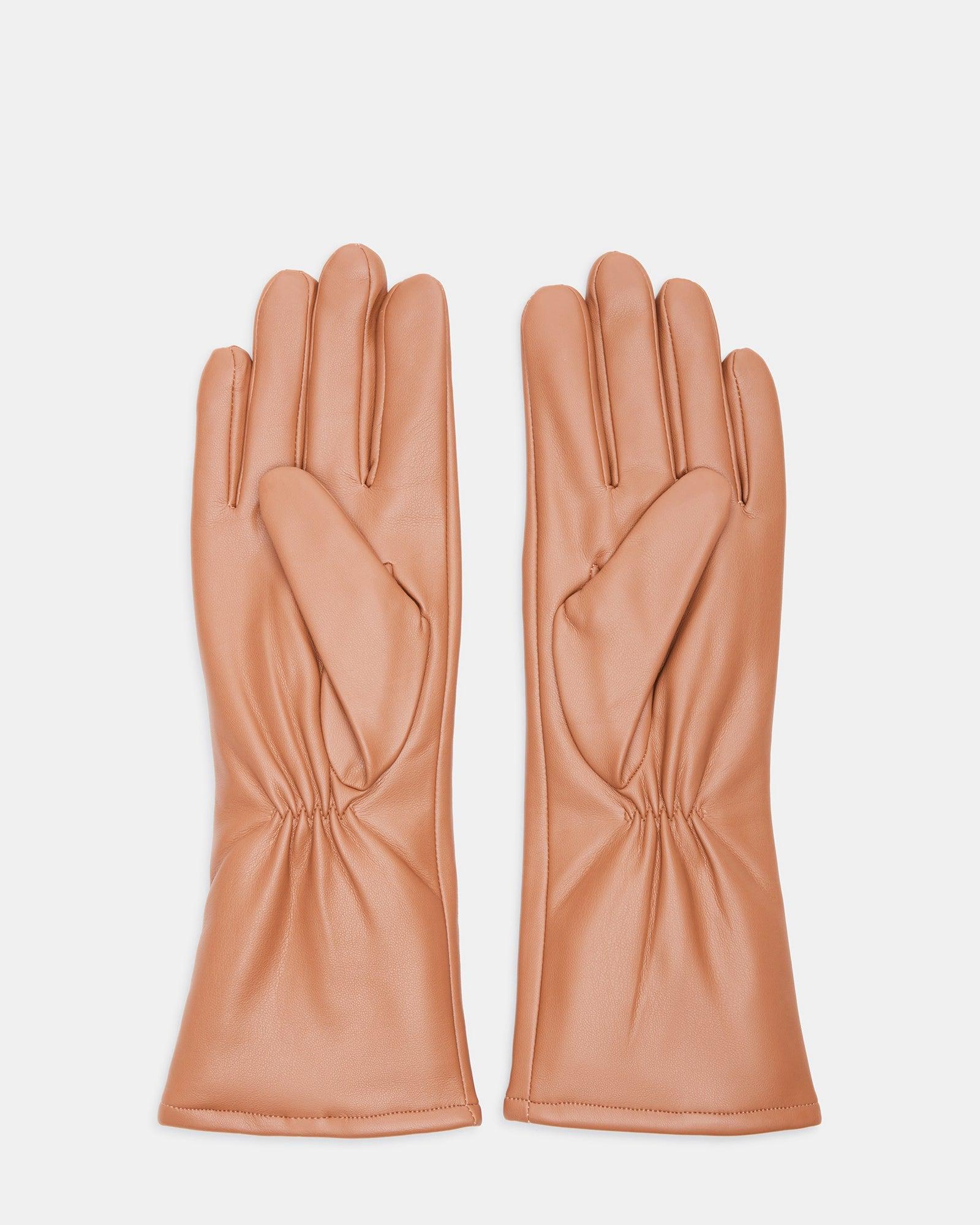 FAUX LEATHER FOREARM GLOVES TAN Female Product Image