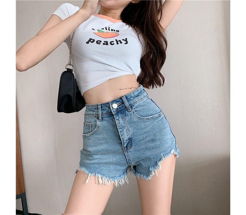 High Waist Fray Denim Hot Pants Product Image