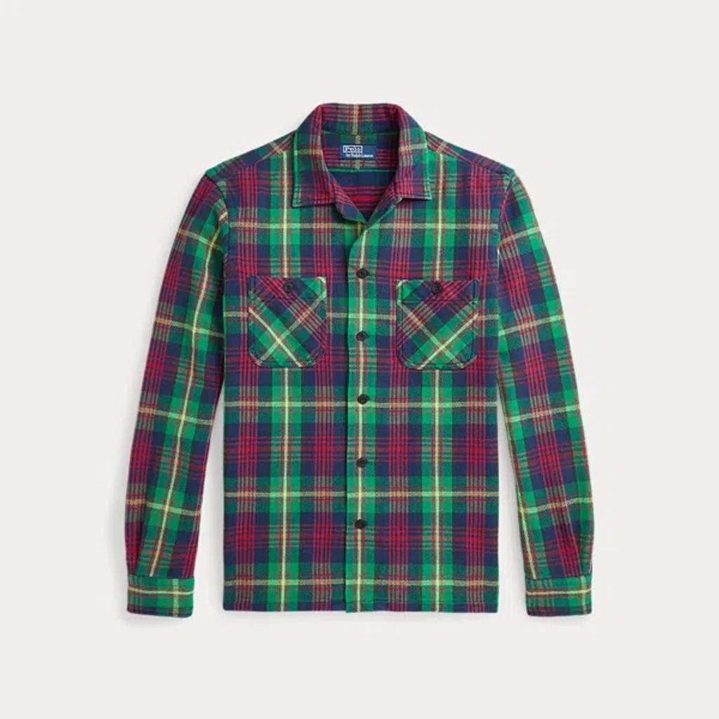 Classic Fit Plaid Flannel Camp Workshirt In Green/red Multi Product Image