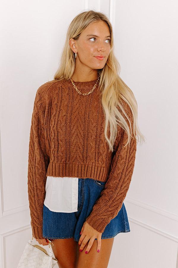 Thriving Weekend Cable Knit Sweater Top In Brown Product Image