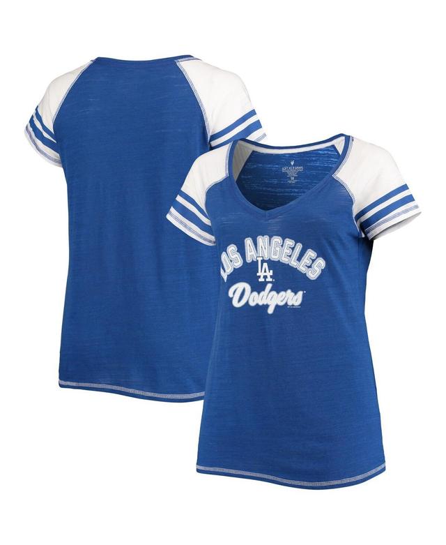 Womens Soft As A Grape Royal Los Angeles Dodgers Curvy Colorblock Tri-Blend Raglan V-Neck T-shirt Product Image