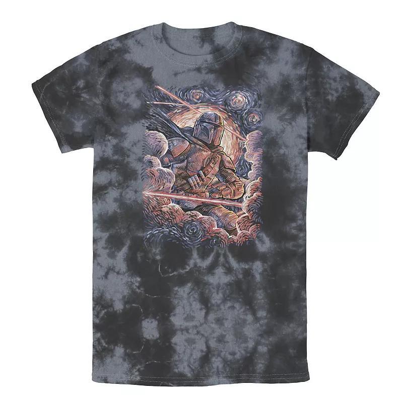 Mens Star Wars The Mandalorian Starry Night Style Portrait Tee, Boys Black Grey Product Image