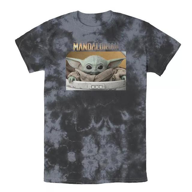 Mens Star Wars The Mandalorian The Child Big Eyes Portrait Logo Tee, Boys Black Grey Product Image