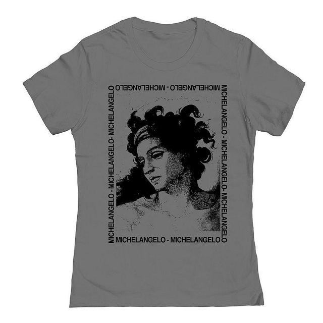 Juniors Michelangelo Taping Text Womens Graphic Tee, Girls Grey Product Image