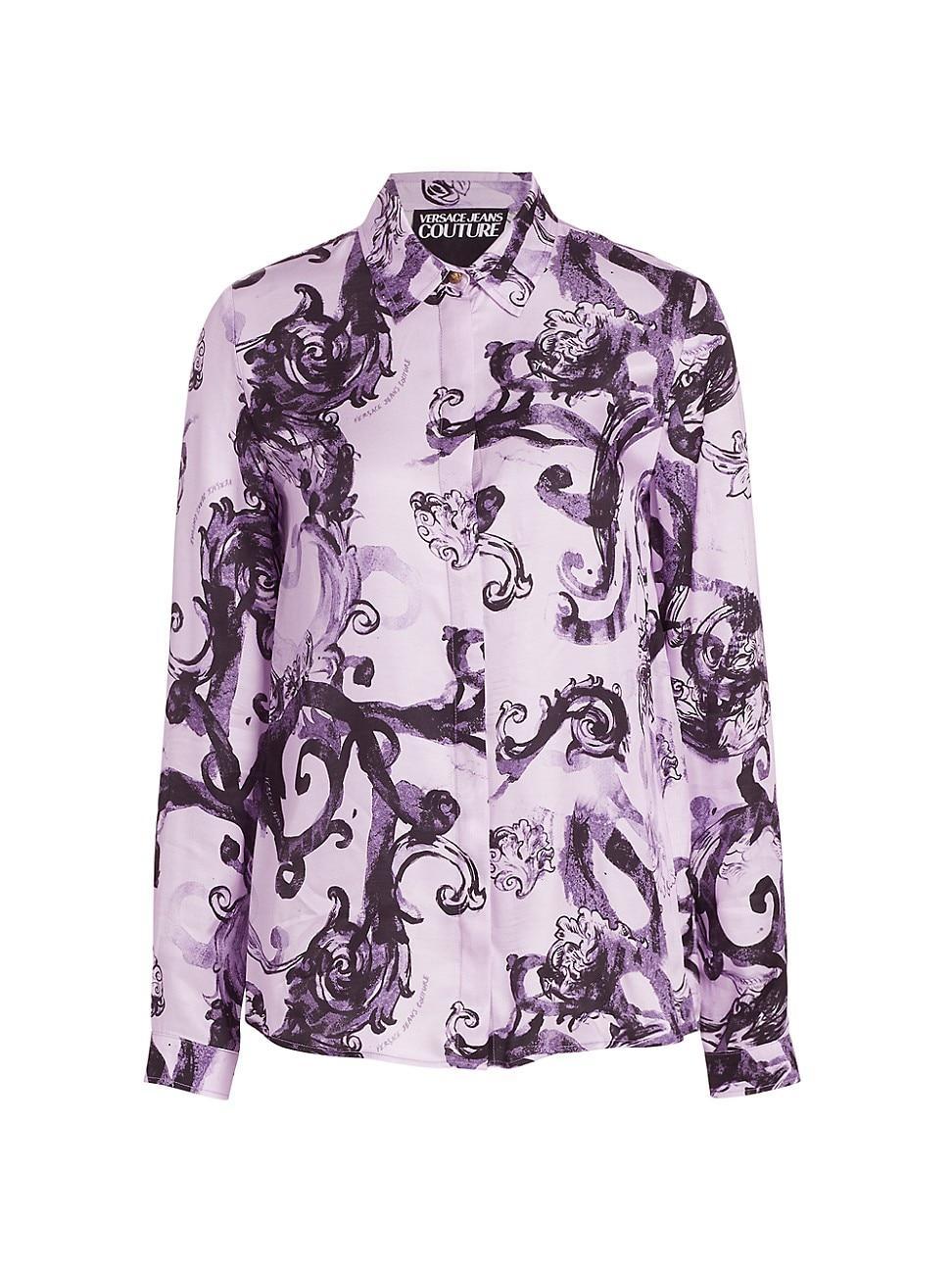 Womens Printed Twill Button-Front Shirt Product Image