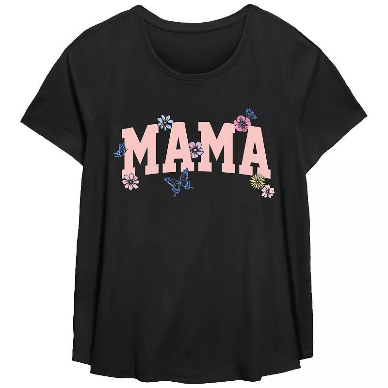 Plus Size Mama Flowers Scoop Hem Flow Graphic Tee, Womens Product Image