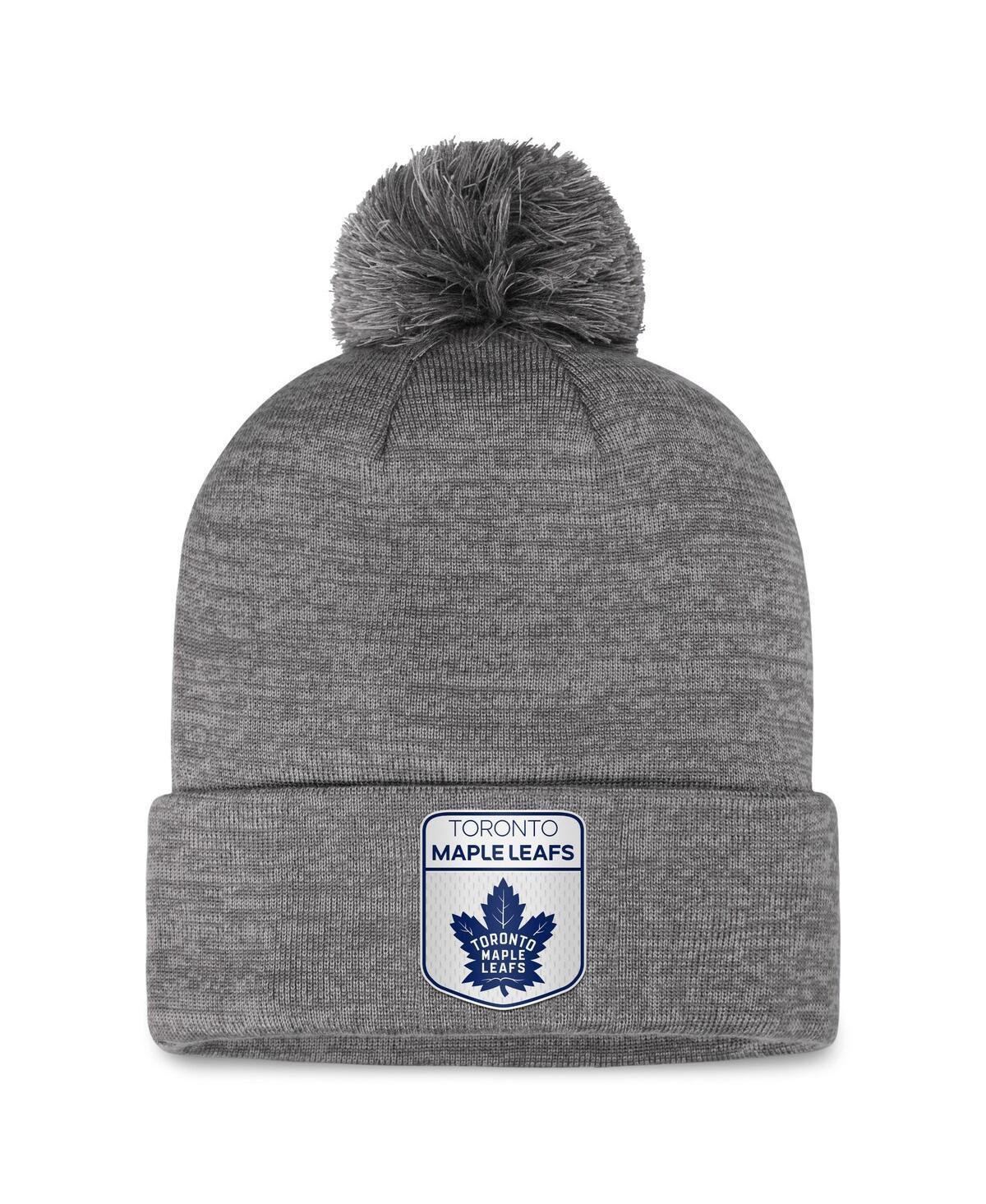 Mens Fanatics Gray Toronto Maple Leafs Authentic Pro Home Ice Cuffed Knit Hat with Pom Product Image