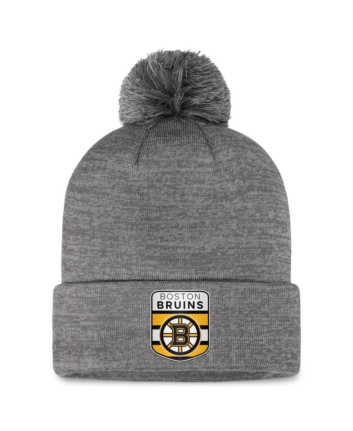 Mens Fanatics Gray Boston Bruins Authentic Pro Home Ice Cuffed Knit Hat with Pom Product Image